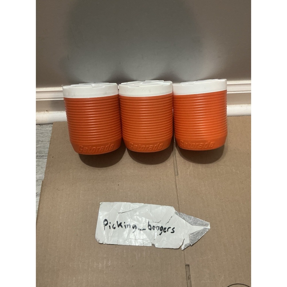3 Vintage Powdered Gatorade Orange Container White Lid 1990s 4.5 Inch Tall